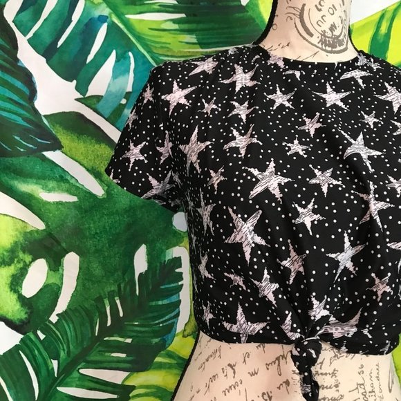 NWT $35 SO Juniors Small Star Print Knot-Front Crop Swim Tee - Picture 6 of 6